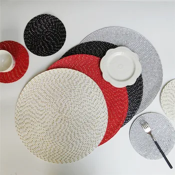 

Round Weave Placemat Fashion PP Dining Table Mat Disc Pads Bowl Pad Coasters Waterproof Table Cloth Pad Kitchen Coffee Bar