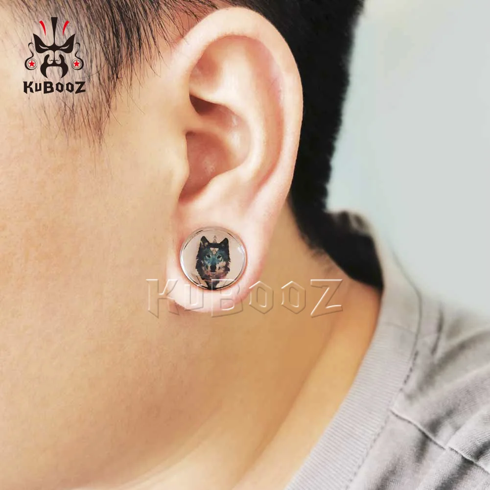 Kubooz Simple Style Transparent Acrylic Ear Expanders Wolf Head Logo Jewllery Body Fashion Gift Hot Sell 2pcs