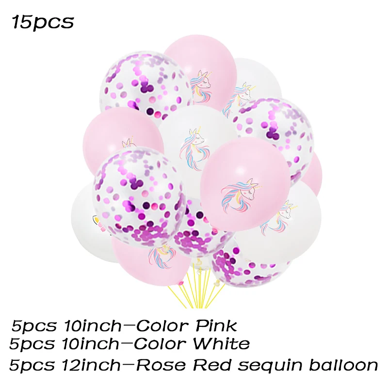 15pc Color Rose Red Единорог конфетти блесток воздушные шары День рождения украшения дети Радуга воздушные шары Единорог вечерние детские Душ свадебные принадлежности - Цвет: 15pc Color Rose Red