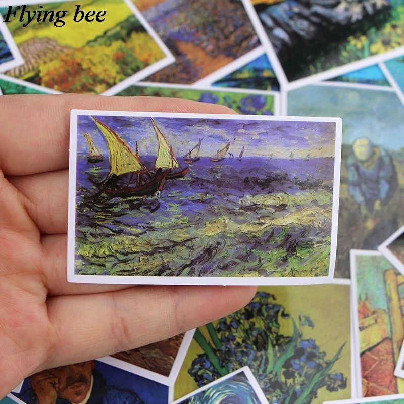 Flyingbee 36 шт. Ван Гог не повторяющиеся наклейки s художественная живопись водонепроницаемый стикер для автомобиля багаж ноутбук DIY Наклейка Спальня X0617