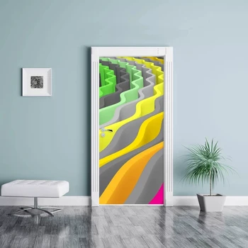 

Door Sticker Mural DIY Abstract Colored Decals Creative PVC Wave Wallpaper Self Adhesive For Renew Print Art Picture Home Decor