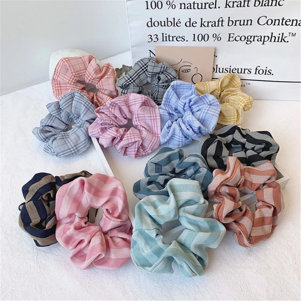 

1PC Sweet Plaid Striped Elastic Hair Bands Scrunchies Hair Rope Ties For Girls Women Ponytail Holder Hair Rings Hair Accessories