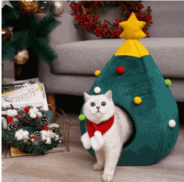 Домик для кошек Рождественская елка в форме щенка пещера полузакрытая теплая спальная кровать зимняя палатка для котенка домик для кошки гнездо Прямая поставка