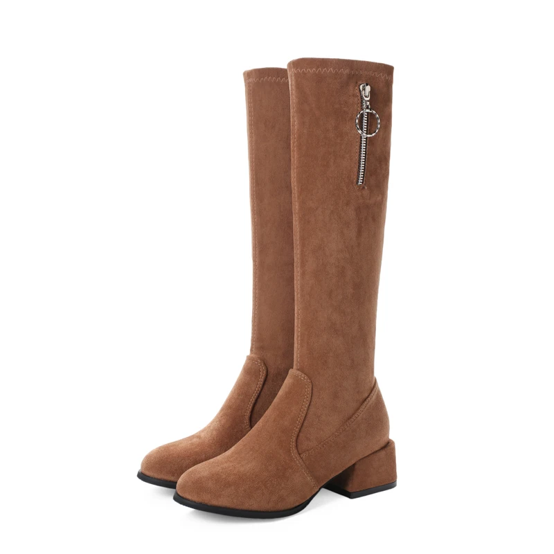 Г., пикантные сапоги до колена женская обувь женские высокие сапоги до бедра шерстяные замшевые зимние сапоги Высокое качество, плюш, zapatos de mujer - Цвет: Brown Without Plush