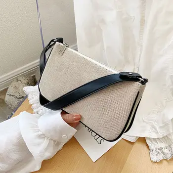 

Fashion Linen Canvas Women Baguette Handbags Underarm Bag Pouch Simple Ladies Shoulder Messenger Bags Female Clutch Purse Bolsas