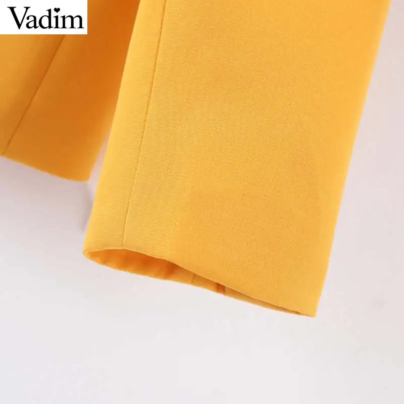 Vadim женский Шикарный Желтый блейзер с карманами на одной пуговице с длинным рукавом, офисное пальто, однотонная женская повседневная верхняя одежда, топы CA524