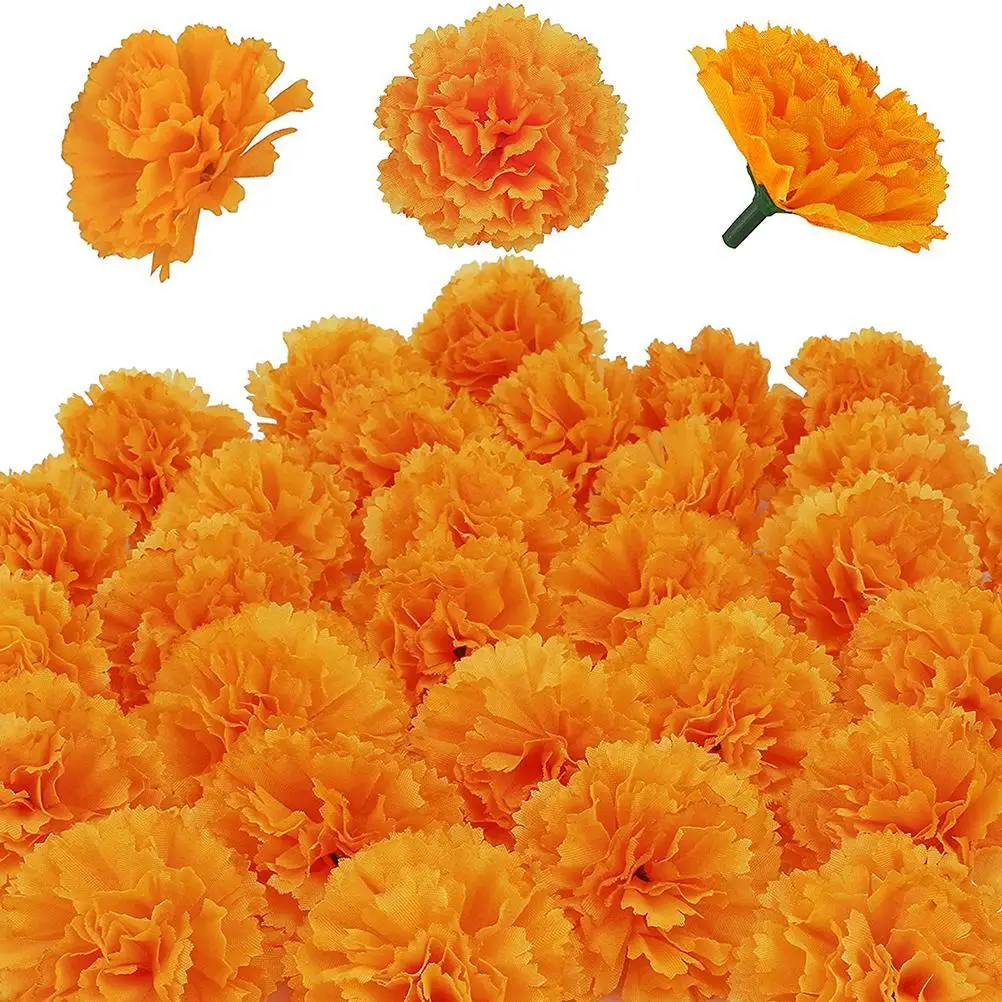 

30pcs Artificial Marigold Flowers Silk Cloth Marigolds Decoration Orange Carnation Flowers for Indian Festival Backdrop Parties