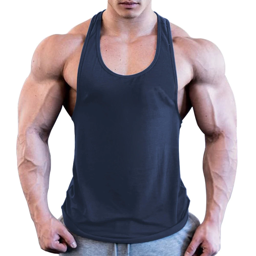 Тренажерный зал Для мужчин мышцы рубашка без рукавов майка для бодибилдинга спортивные Фитнес тренировки Стрингер Вес хлопковая эластичная дышащая футболка для бега - Цвет: Тёмно-синий