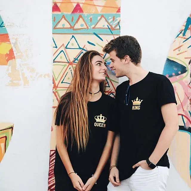 Футболки с надписью King and Queen смешные топы Love для влюбленных модный подарок на