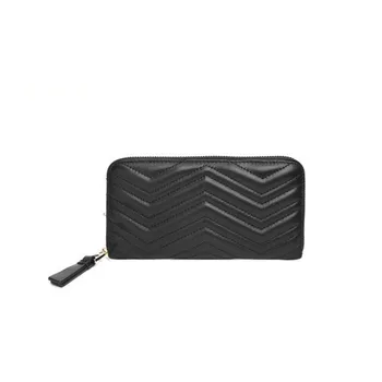 

Women Wallet Long Genuine Leather Sheepskin Diamond Lattice V Pattern Zipper Round Female Coin Purse Credit Card Phone Holder
