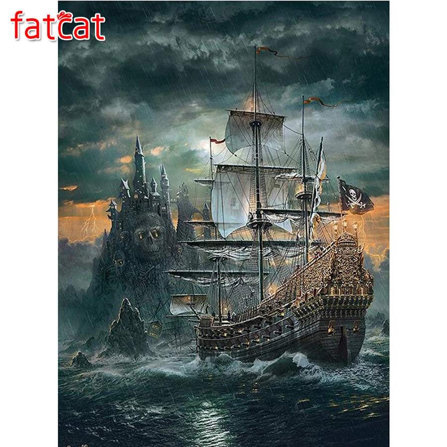 Full Square Round Drill 5D DIY Diamond Painting Skull pirate ship diamond Embroidery Caribbean Cross Stitch 5D Home Decor Gift
