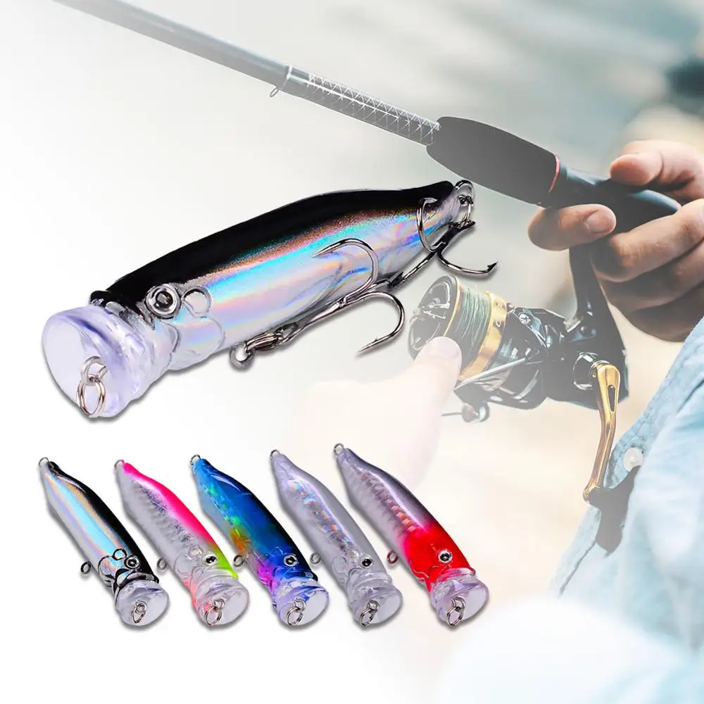 

1 piece of bait 2.75 inch fishing bait Popper swaying 5 color hard fake bait artificial rocker 6# plastic fishing hook with hook