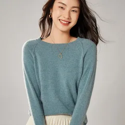 2021 Winter Soft Warm Sweaters Woman Oneck Long Sleeve Loose Pullovers 100% Merino Wool Knitting Jumpers Female Knitwears