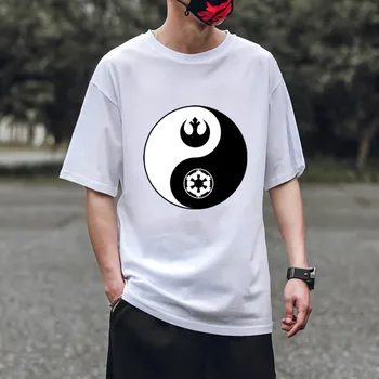 

Rebel Empire Yin Yang T shirt men wars t-shirt short sleeve O-neck Last JEDI cotton tee shirt Darth Vader/Yoda black white shirt