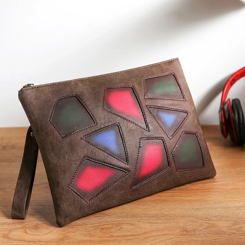 

Q retro envelope file casual single shoulder diagonal bag hand clutch colorful pattern trendy male color clutch bag