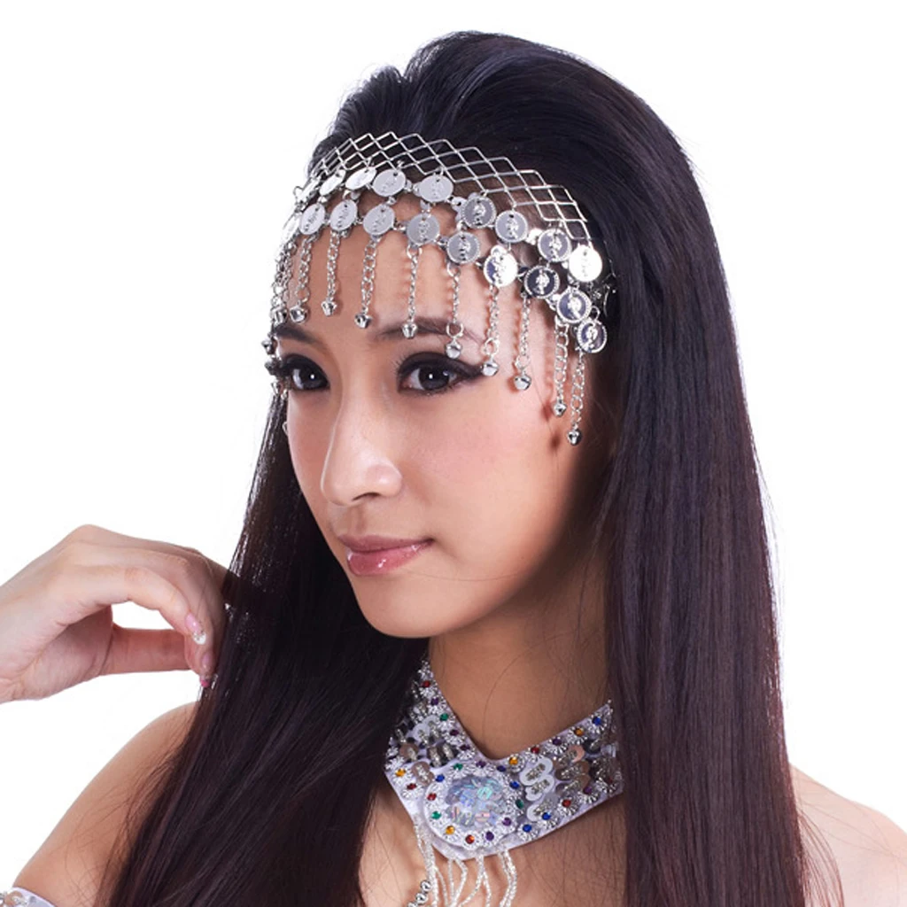 Indian Traditional Belly Dance Headband with Jingling Bells Gold-Toned Dancing Jewelry