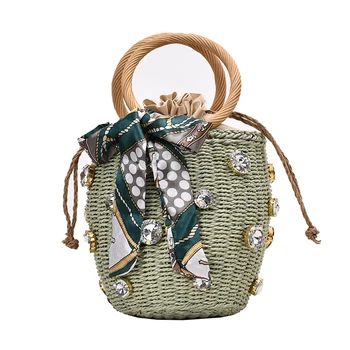 

Rattan Woven Women Top-handle Shoulder Tote Ladies Small Beach Handbag For Girls Bohemian Handmade Kintted Beach Bag