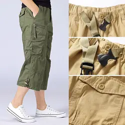 Short cargo militaire long, en coton, avec poches multiples, pour hommes, capri, pantacourt tactique masculin, été 