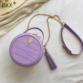 

[BXX] Stone Pattern Solid Color PU Leather Shoulder Bags For Women 2020 Chain Handbags Lady Round Shaped Crossbody Bag HM373