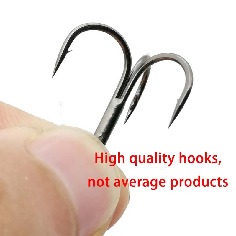 

5pcs/box 3xStrengthen Super Strong Twins Steel Alloy Sharp Lure Treble Hook 6# 8# 10# 12# Fishing Tackle Hook Fishing Box