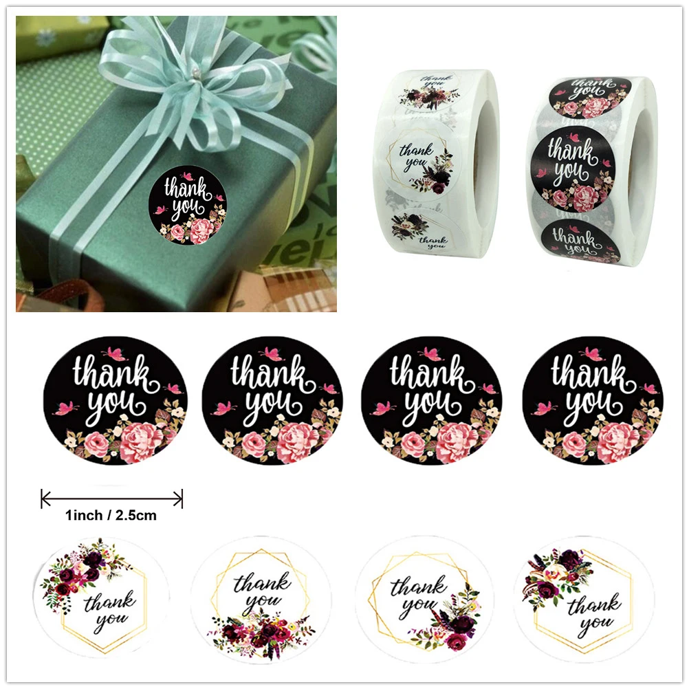 

500pcs/roll Cute Flower Thank You Stickers 2.5cm Student Journal DIY Decoration Label Stationery Sticker