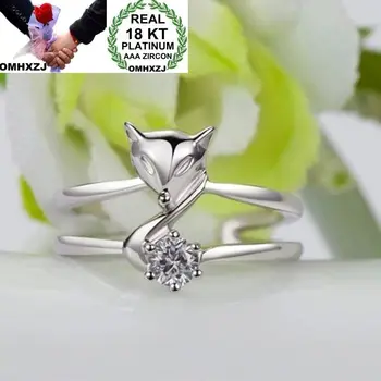 

OMHXZJ Wholesale European Fashion Woman Girl Party Wedding Gift Cat White Open AAA Zircon 18KT White Gold Ring RR701