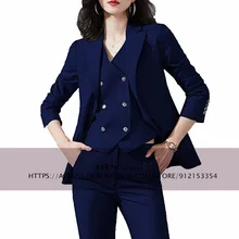 Veste + pantalon + gilet de sport pour femmes, tenue de travail, de soirée, de smoking, 3 pièces 