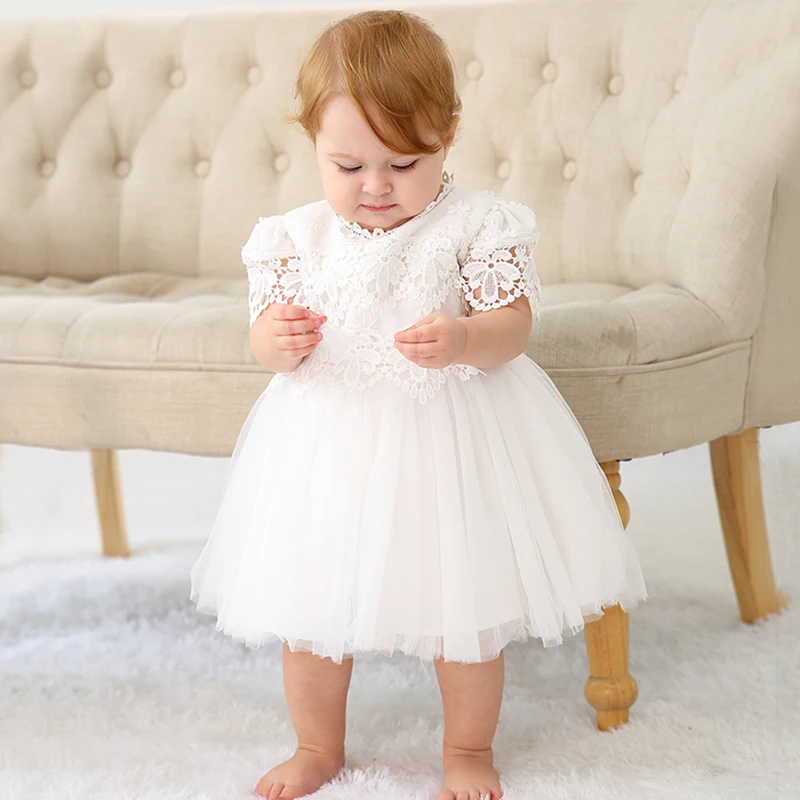 Girls White Silk Dupioni Christening-Baptism Gown with Hand Embroidery