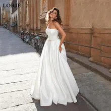 Лори Бохо линия атласные свадебные платья без бретелек невесты платья Vestido de novia элегантный корсет свадебное платье