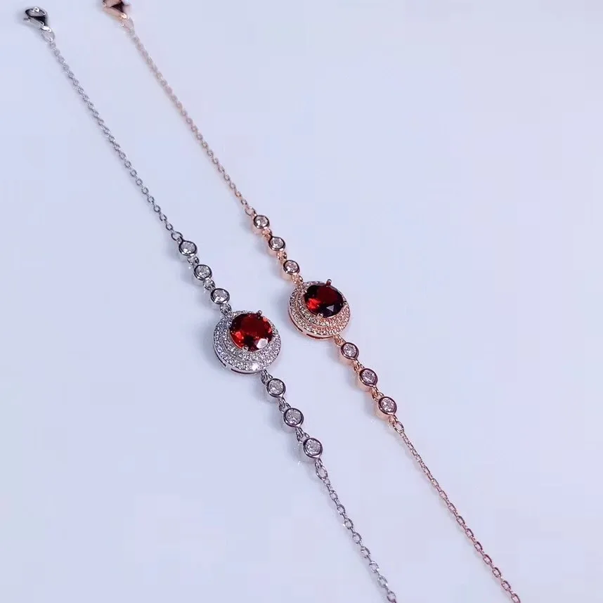 

New Natural Garnet Bracelet 925 Silver Ladies Bracelet Simple Style