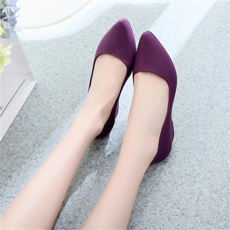 Elegant Women's Frosted Surface Shallow Wedge Single Shoes Fashion Summer Scrub Non-Slip Pumps Pointed Toe Slip-On Work Shoes 40