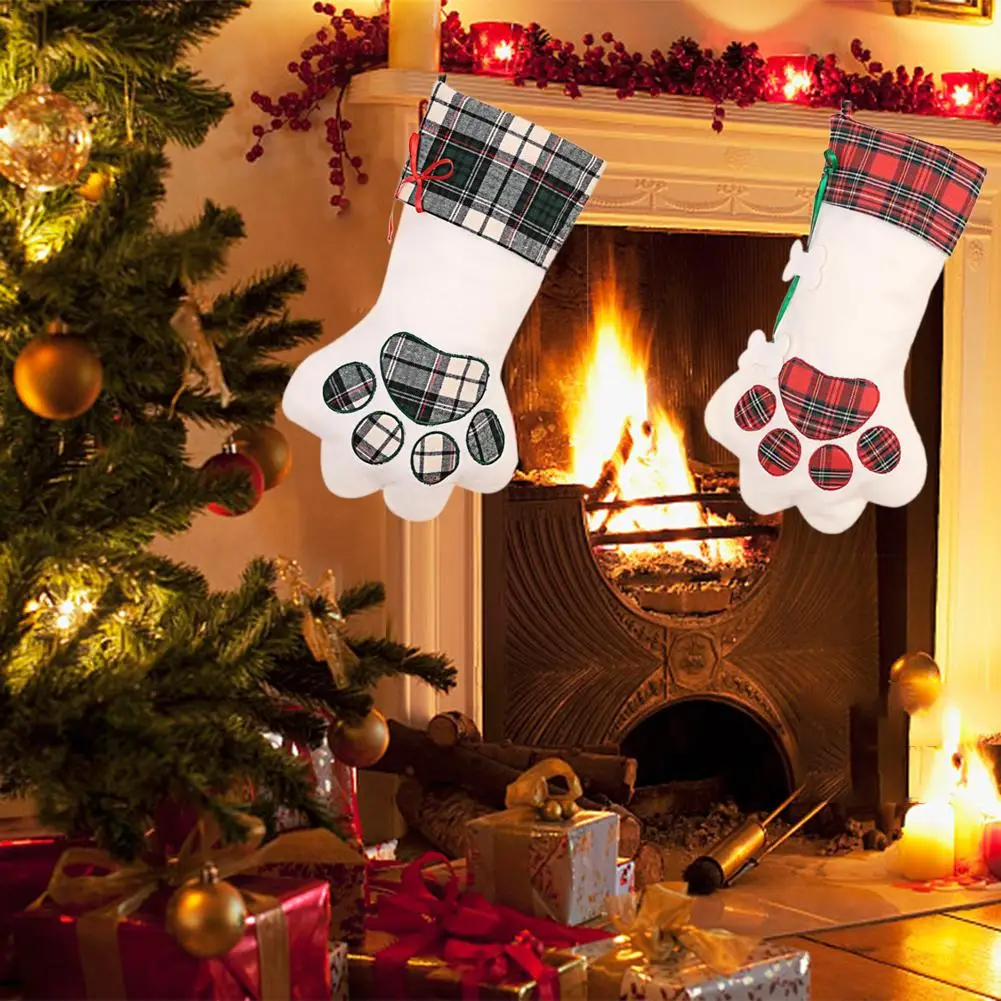 Рождественские носки, подарки, Рождественская елка, Декор, носки с подвеской, носки, украшения, детский сладкий подарок в сумочке, рождественские украшения, форма собачьей лапы