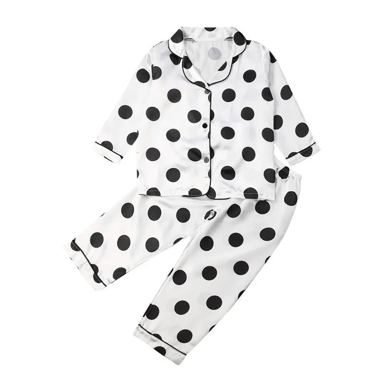 Dots Printing White CANIS/детская одежда для сна комплект из 2 предметов для маленьких мальчиков и девочек; Пижама унисекс из шелка и сатина; осенняя одежда для сна; нижнее белье - Цвет: Dots Printing White