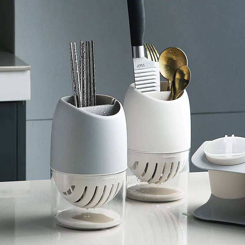 

Kitchen Storager Multi-function Circular Chopsticks Cage PP Two-layer Household Gadget Fork Rack Tube Hollow Spoon Drain Shelf