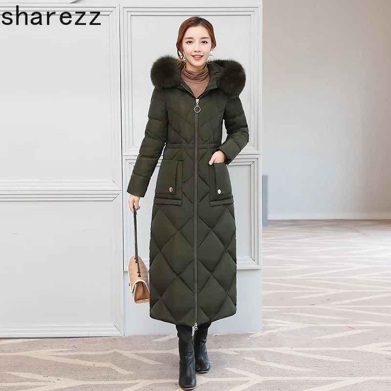 

Winter Brand Middle-aged Women Down Cotton Jacket Coat Fashion Real Fur Collar X-Long Overcoat Female Warm Thick Hooded Coat