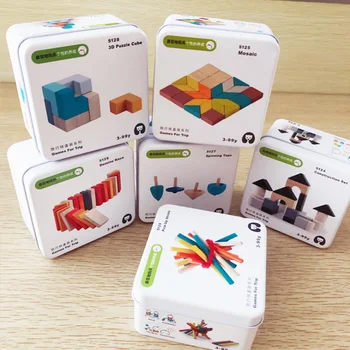 

Besegad 3D Wooden Building Block Wood Construction Spinning Top Assembled Block Cognitive Early Learning Education Toy