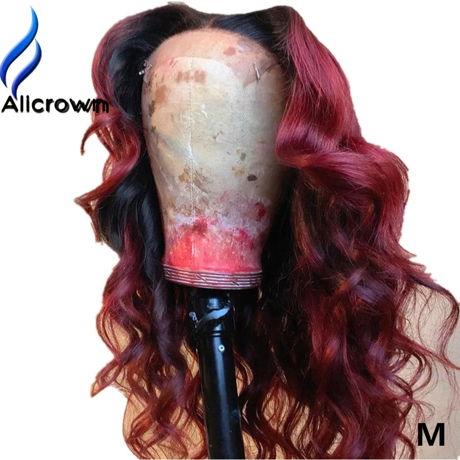 ALICROWN 13*6 Deep Part Ombre Lace Front Human Hair Wigs Brazilian Middle Ratio Non-Remy lace Wigs With Baby Hair 130% Density