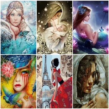 

AZQSD DIY Painting By Number Canvas Kits Portrait Home Decoration Unframe Adult Coloring By Numbers Girl Handpainted Gift