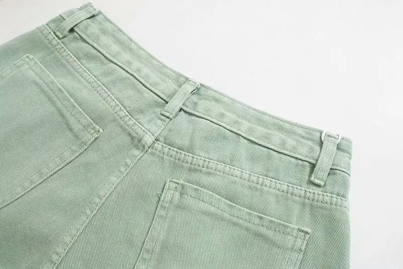Fashion Pleated Mom Jeans Women Loose Khaki Pants Streetwear Pocket Cowboy Pants Casual Ladies Denim Trousers Green Bottoms
