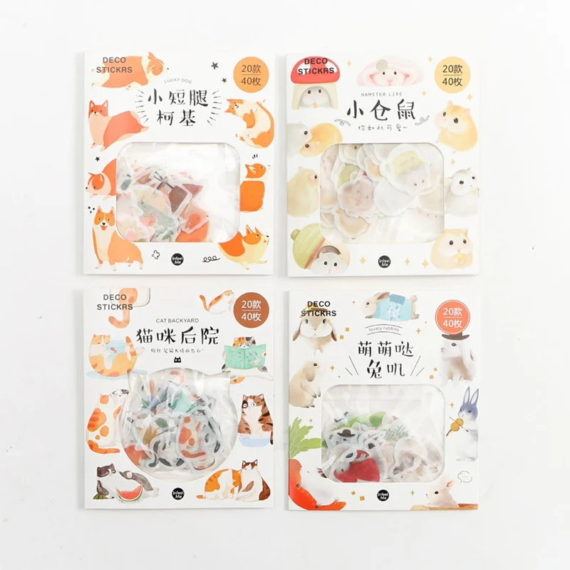 

40 Pcs/pack Mohamm Kawaii Cat Animal Hamster Diary Journal Dog Stickers Scrapbooking Paper Cute Stationery Scrapbook Supplies