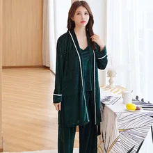 Сексуальная велюровая Домашняя одежда, Женская Теплая Бархатная Пижама, костюм из 2 предметов, повседневная одежда для сна с v-образным вырезом, платье с лифом, комплект пижамы для сна