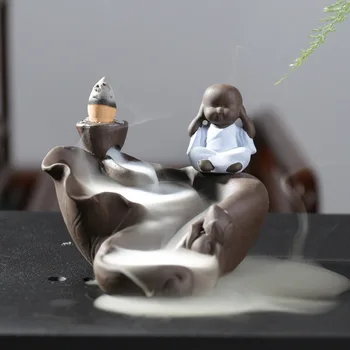 

The Backflow Incense Burner Ceramic Monk Set for Home Decor Living Room Incense Base Cone Incense Censer Tearoom Ornaments