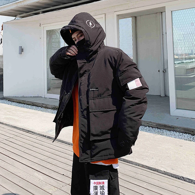 

Streetwear Autumn Winter Jacket Men Coat Hooded Warm Mens Parka Big Pockets Man outwear