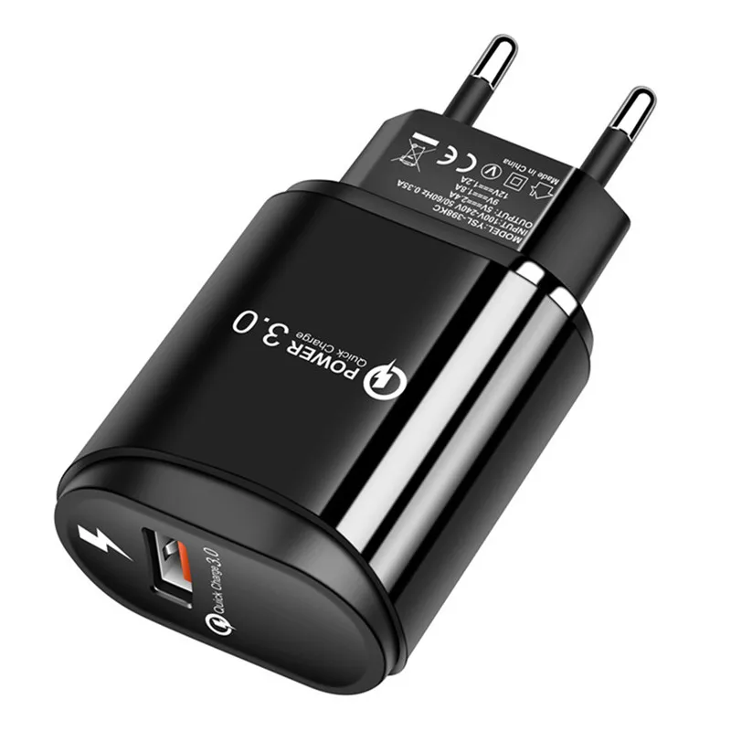 USLION быстрое зарядное устройство QC 3,0 USB зарядное устройство Быстрая зарядка настенное зарядное устройство US EU разъем-адаптер для samsung iPhone 11 Xiaomi Redmi Note 8 - Plug Type: Black EU Plug