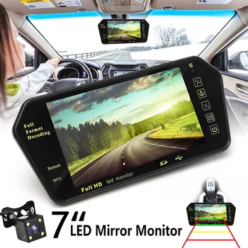 

7inch Rearview LED Monitor bluetooth TFT LCD Car Rear View Parking Mirror Monitor Reversing Camera Night Vision FM Media Player