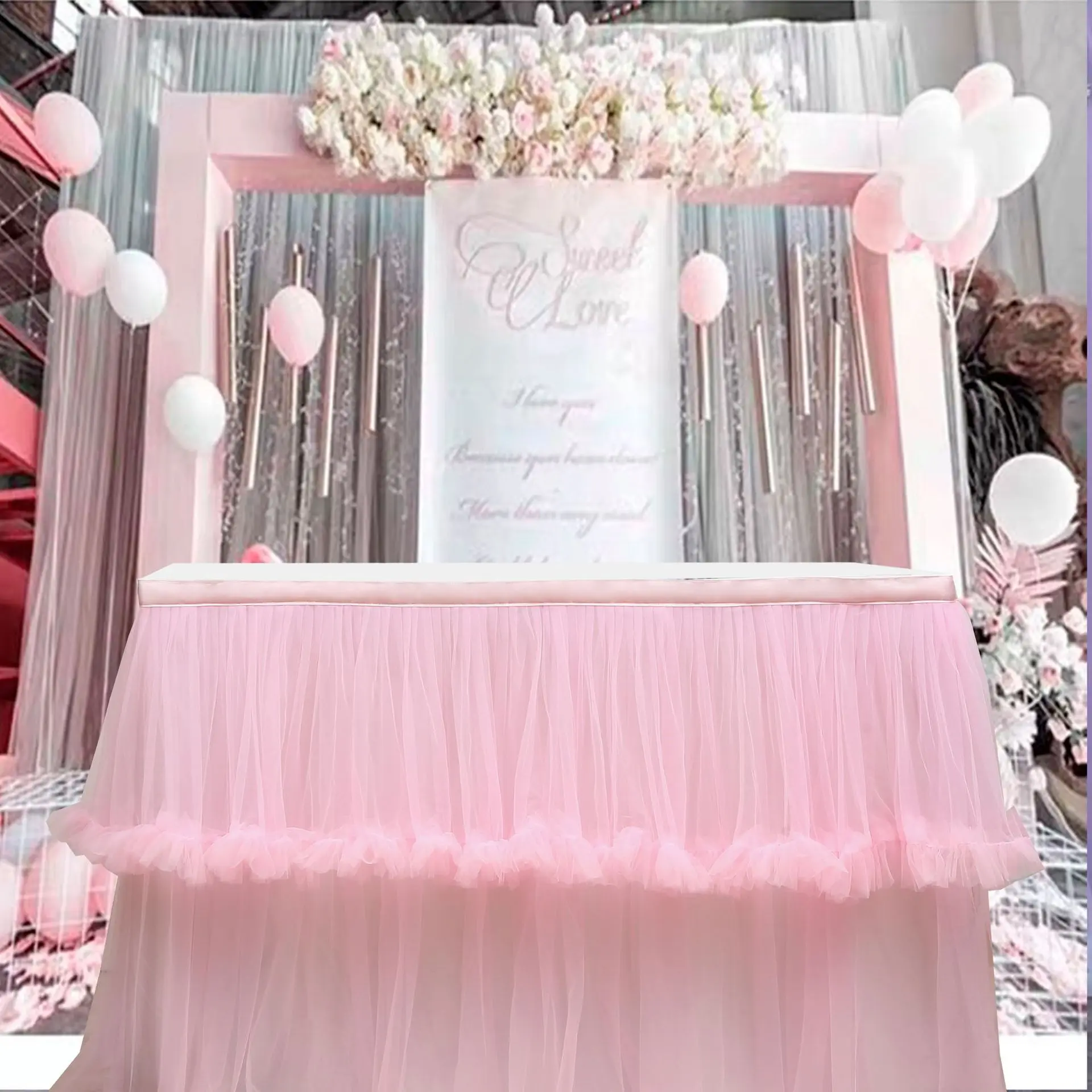 Halloween Christmas Birthday Tulle Table Skirt Wedding Tutu Cloth Baby Shower Banquet Party Home Decor