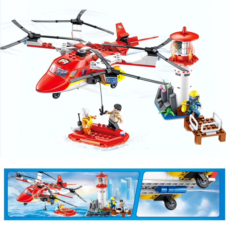 5 Styles Fire Fighting Trucks Car Helicopter Boat Building Blocks Compatible Legoingly City Firefighter Bricks Children Diy Toys