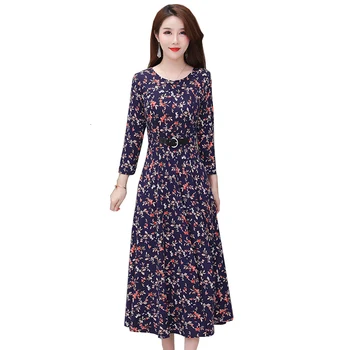 

2020 New Fall Women's Floral Long Sleeve Mid-Long Joker Bottoming elegant Dress women vintage ladies dresses robe femme 4XL