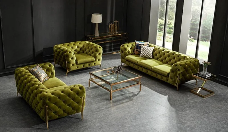 U-BEST CHESTERFIELD SOFA BLUE FABRIC 2