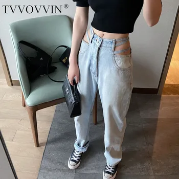 

TVVOVVIN 2020 Spring Summer New Sexy Casual Waist Hollow Out Jeans Personality Trousers Girl Female Streetwear Button A748